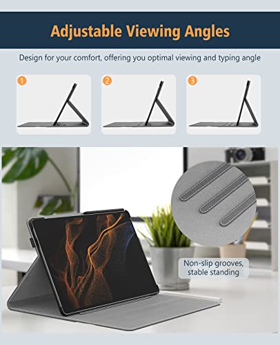 Dadanism Case Fit Samsung Galaxy Tab S8 Ultra 14.6 Inch Tablet, Premium Pu Leather Ultra Slim Lightweight Multi Stand Auto Wake/Sleep Cover With Card Slot Fit Galaxy Tab S8 Ultra 14.6", Space Grey #TOP3