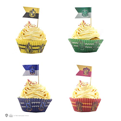 CINEREPLICAS - Muffin/Cupcake Dozen (x 96) + Harry Potter Flags (x 96) - Licensed Product Warner Bros - 24 Dozen en Flags per huis - Eetbare inkt - Ontworpen in Frankrijk