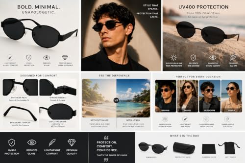 Image of FAVELA Retro Oval Sunglasses for Women & Men | Trendy Metal Sun Glasses Classic Shades | UV400 Protection Retro Oval Sunglasses Vintage Style.