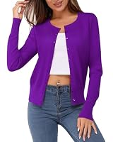 Newshows Women's Solid Button Down Long Sleeve Classic Crew Neck Knit Cardigan Sweater(Purple,Large)