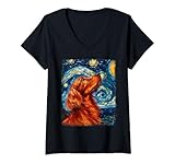 donna setter irlandese cane notte stellata pittura maglietta con collo a v
