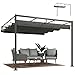 Outsunny Gazebo Pergola Addossata 3x3 m con Tetto Retrattile Scorrevole, Fori di Drenaggio, Pergolato da Giardino in Poliestere e Acciaio, per Patio, Terrazzo, Esterno, UV30+, Grigio Scuro