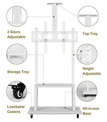 Soporte móvil para TV de 55 a 75 pulgadas, blanco, con ruedas miniatura 6