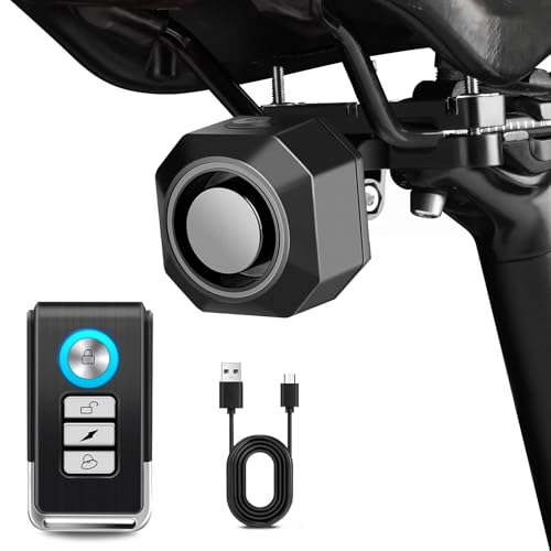 Image of Cruxer Bike Alarm with Saddle Bracket, USB Rechargeable Wireless Anti-Theft Vibration Alarm, IP54 Waterproof, 110db Volume and Sensitivity Adjustable Sensor Burglar System with Remote