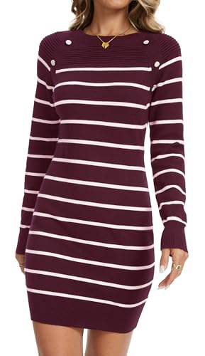 YUTILA Strickkleid Damen Einfarbige Winterkleid Rundkragen Minikleid Winter Langarm