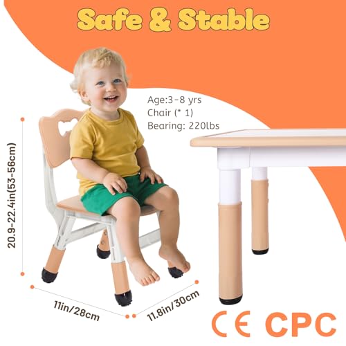Image of FUNLIO Adjustable Kids Chair (1pc), 3 Level Height Adjustable Toddler Chair for Ages 3-8, Sturdy Child Chairs with Maximum Bearing 220lbs, for Classrooms /Daycares /Homes, CPC & CE Approved - Natural