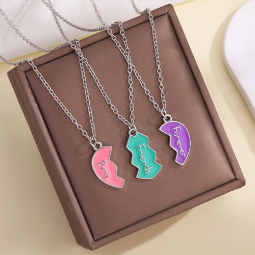POYAMUSE Colorful Pendant Necklace Set, BFF Necklaces for 3, Friendship Necklace Set for Best Friends3