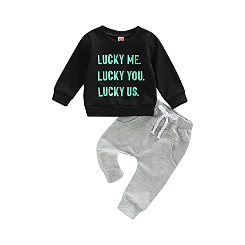 Image of kacubwyy Toddler Baby Boy Clothes Pull On Sweatshirt Elastic Waist Pants 2Pcs Spring Winter Outfits