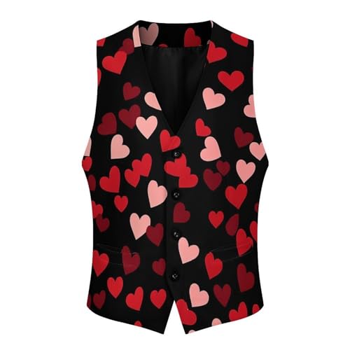 Red Love Hearts Men's Suit Vests Business Formal Dress Vest V-Neck Waistcoat for Wedding Casual4