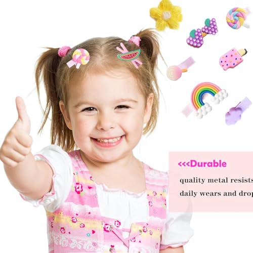 Image of Kids Hair Clips Set, 56 Pieces, Cute Rainbow Butterfly Flower Fruit Design, Girls Hair Accessories, Multi-Colour
