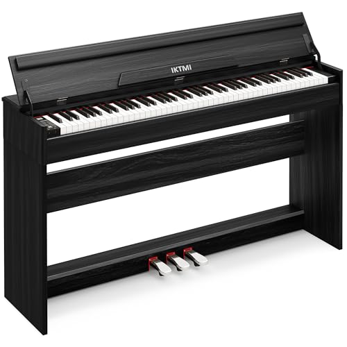 IKTMI 木製 電子ピアノ 88鍵盤 88鍵 アップライト ピアノ電子 ピアノ本体 スタンド一体型 Digital Piano ペダル付き ファンクションボックス MIDI対応 子供 初心者 大人 練習用 ピアノカバー付いてます 黒い