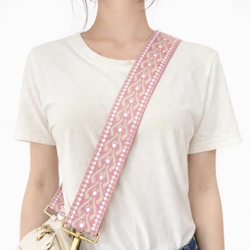 Image of Purse Strap Replacement for Crossbody Bags & Handbags | Premium Webbing with Light Gold Hardware Clip-On Installation Adjustable Length Comfortable Wide Guitar Style Strap