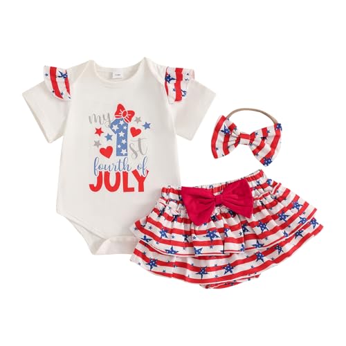 GGBNOMER 4th of July Baby Girls Clothes Letters Print Romper Stars Striped Shorts Dress Sets My First 4th of July Outfits (Letter Red, 9-12 Months)