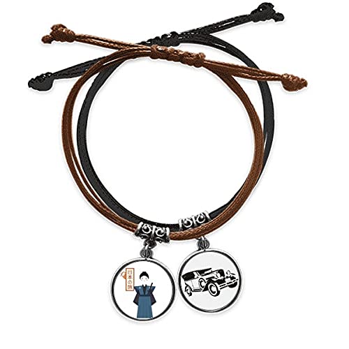 Bracelet samouraï japonais authentique en corde tressée et cuir, chaîne de main minibus
