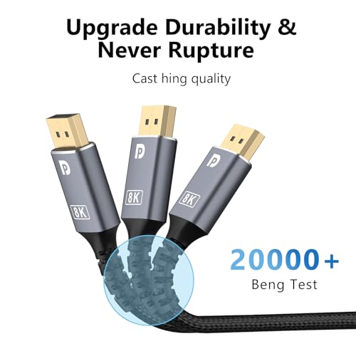 Image of Meliya Nylon DisplayPort 1.4 Cable, 32.4Gbps High-Speed, 8K@60Hz, 4K@120Hz /144Hz,2K@240Hz /165Hz, Dynamic HDR and 3D, Gold-Plated Plugs, 2m