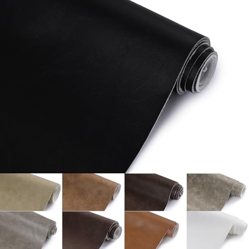 Faux Leather Vinyl Upholstery Fabric by The Yard, 1.3mm Thick Soft Anti-Scratch Durable Marine Vinyl Fabric Synthetic Leather for Sofa Bags Chairs Car Seats DIY Crafts, 1 Yard Cut 55' x 36' (Black)