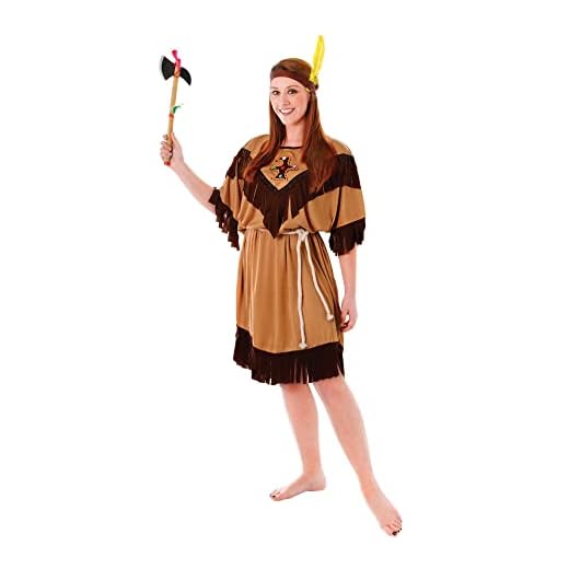 Bristol Novelty- Indígena India Nativo Americano Disfraz de Mujer, Color marrón, UK Size 10-14 (AC593)