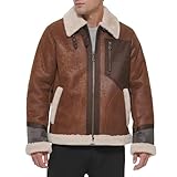 DKNY Mens Faux Fur Lined Bomber Jacket, Shearling Brown, Small