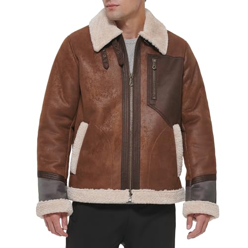 Image of DKNY Men's Faux Shearling Bomber Jacket With Faux Fur Collar