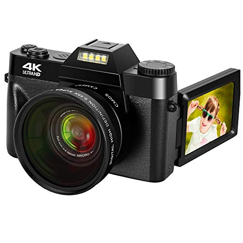 4K Camera Digital Camera 48MP Vlogging Camera with YouTube 30FPS Video Camera Camcorder 16X Digital Zoom Vlog Camera with Flip Screen Camera (Fixed Focus/Without Micro sd Card)