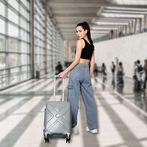 Image of Trolley Bag Small Size, 56 cms Hard Side Travel Bag for Women, 8 Wheel Luggage Suitcase for Travelling, Cabin-Friendly, Scratch Resistant, Trolley Suitcase (Grey., Small)