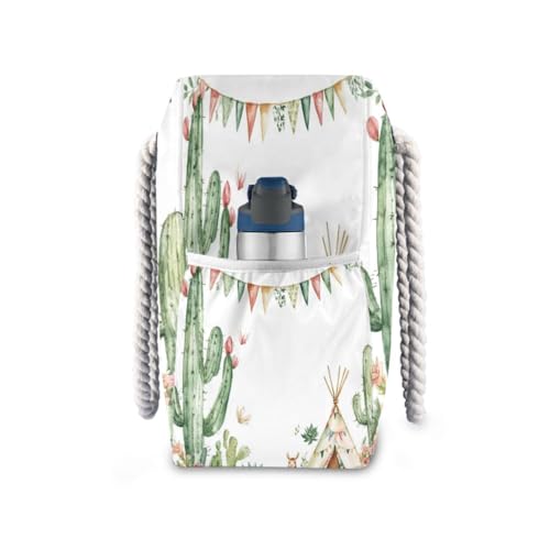 Cute Llama and Cactus Beach Bag & Travel Tote Bag Large Sandproof with Zipper Closure, Wet Pouch for Swim Gym Travel, Lightweight Foldable Outdoor Bag3