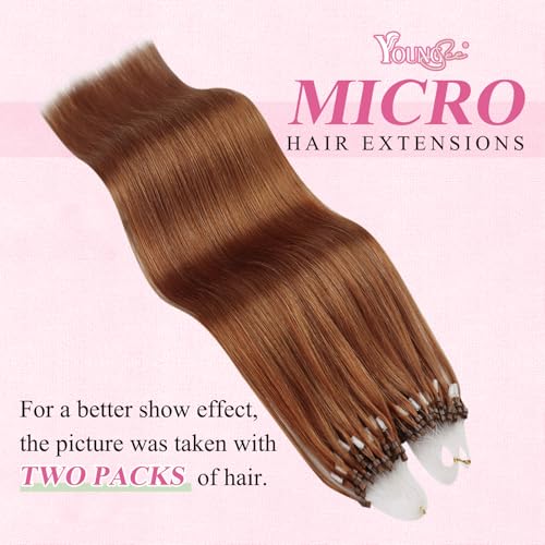 Image of YoungSee Micro Bead Hair Extensions Copper Micro Link Hair Extensions Real Human Hair Microring Hair Extension Copper Micro-Tip Hair Extension Color Real Human Hair for Cosplay 18 Inch 25g 25 Strands