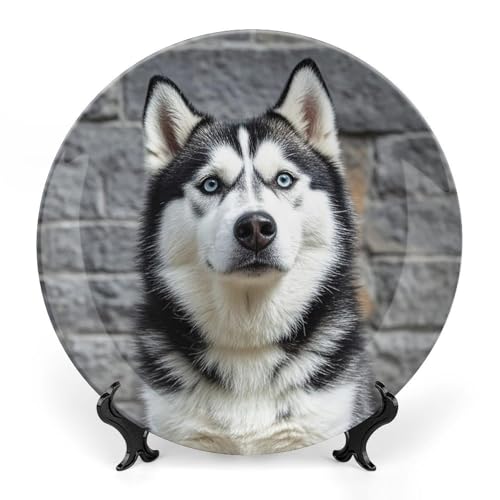 Plato decorativo Husky Dog estilo chino 7 pulgadas miniatura 1