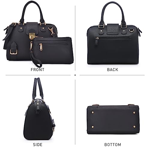 Dasein Women Barrel Handbags Fashion Satchel Bags Top Handle Shoulder Purses Vegan Leather Work Tote (Buffalo Black) - Thumbnail 3