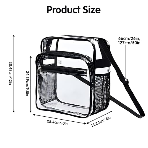 Tissting 26-50inch Adjustable Clear Bag Stadium Approved Clear Crossbody Messenger Shoulder Bag PVC Waterproof Visible,Large Capacity,Multiple Pockets,for Concerts, Sports Events2