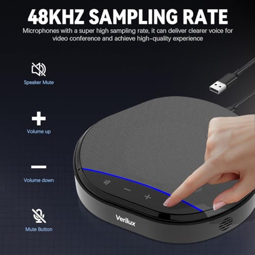 Image of Verilux Conference Microphone with 4 Mics, USB C 360 Pickup Upto 5M, Dual Noise Cancelling Plug & Play, Volume Control & Mute Button Portable Mic Speaker for Home Office