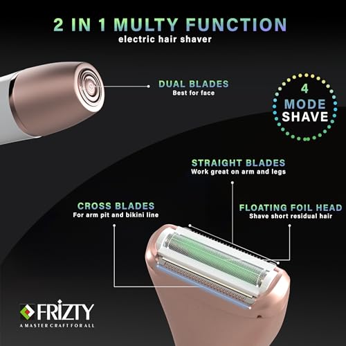 Image of Frizty 2 in 1 Face & Body Trimmer for Women | 2 Heads- Bikini Trimmer & Shaver, Face Trimmer, Full Body Trimmer | Facial Hair Remover For Women | Epilator For Women | Rechargeable| Hair Remover For Women | 1 Year Warranty