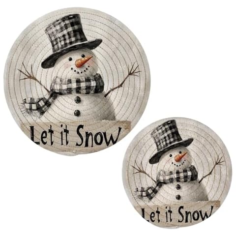 Emelivor Winter Christmas Snowman Trivets for Hot Dishes Pot Holders Set of 2 Pieces Hot Pads for Kitchen Cotton Round Trivets for Hot Pots and Pans Placemats Set for Kitchen Farmhouse Decor Cover