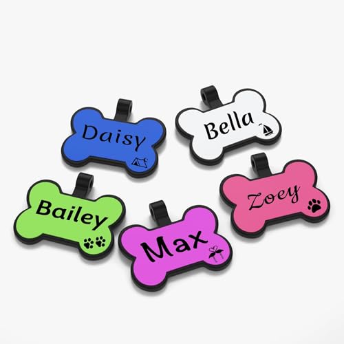 YEHANTI Hundemarke mit Gravur, Leise Silikon Hundemarke Personalisiert mit Name, Telefonnummer und Adresse Graviert für Hunde Katzen, Leicht und wasserdicht, Musterdesigns am Symbole, Knochen