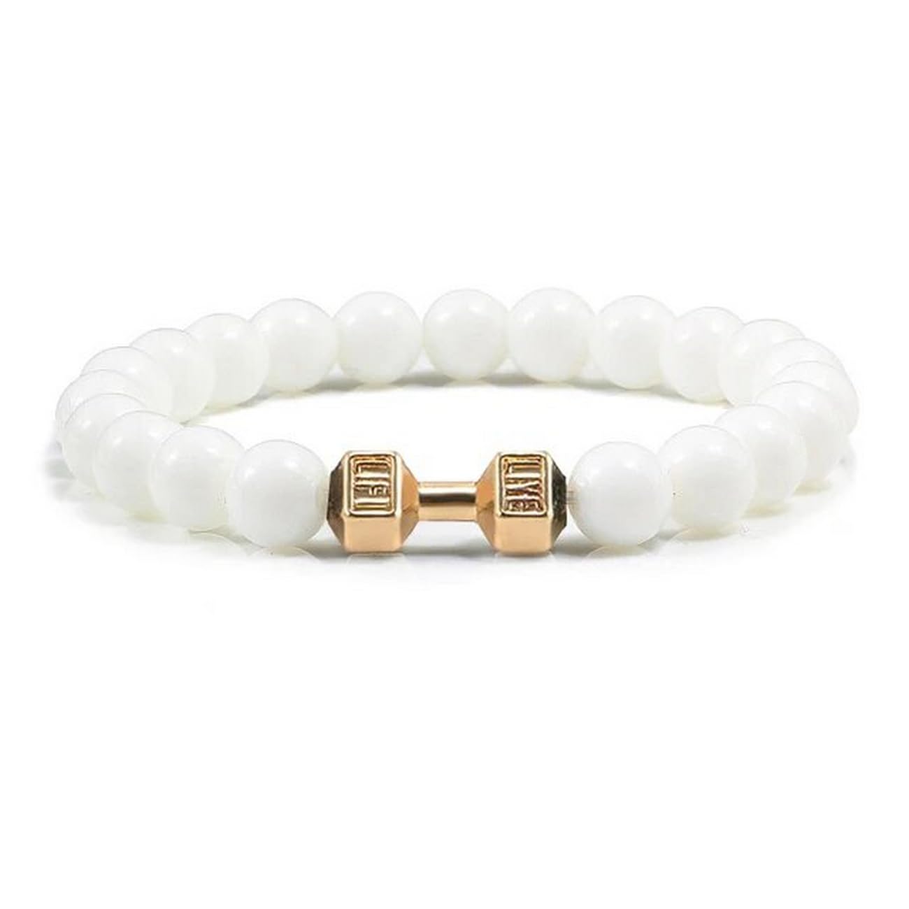 EDMIRIA Natural Black Matte Agate Lava Onyx White Agate Semi Precious Stones Dumbbell Charm Reiki Chakra Healing Crystal Fengshui 8mm Gemstones Beads Bracelet for Men and Women(White Agate - Gold) (B0C7D2HMRN) Amazon Price History, Amazon Price Tracker