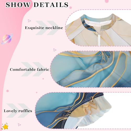 ALAZA Toddler Swimsuit Girl Bathing Suit Swimwear Rash Guard Marble Blue Orange Long Sleeve 3T4