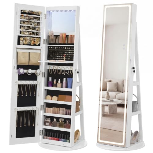 Image of SONGMICS HOME LED Standing Jewelry Armoire, Vanity Mirror with Storage