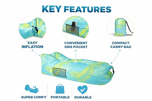 Image of Outdoor Inflatable Lounger with Air-Fill Design, Side Pocket and Carry Bag (Green)