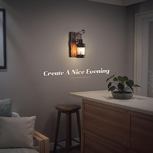 Image of Rustic Wall Sconces Farmhouse Wood Wall Light Fixtures Retro Industrial Wall Lamp for Stairway Hallway Dining Room Loft Indoor Areas