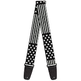 Correa de nailon Buckle-Down Correa para guitarra Americana Stars Stripes2 Weathered Black Gray 2 pulgadas de ancho