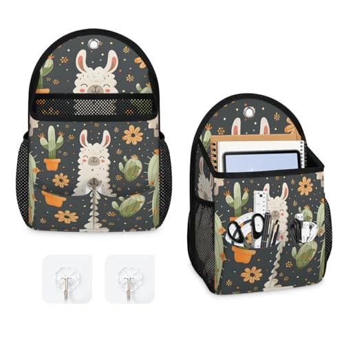 2 Pack Wall Hanging Storage Bag with Sticky Hook Alpaca Cactus Floral Waterproof Wall Organizer Over The Door Organizer for Bedroom Office RV Camper Wall Mounted Storage
