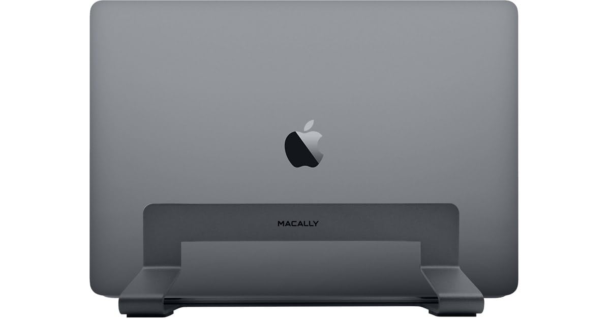 Macally VCSTAND Supporto salvaspazio ed elegante in acciaio per MacBook, MacBook Air, MacBook Pro e qualsiasi laptop tra 0,63" e 1,19"/1,6 cm a 3 cm - Grigio siderale