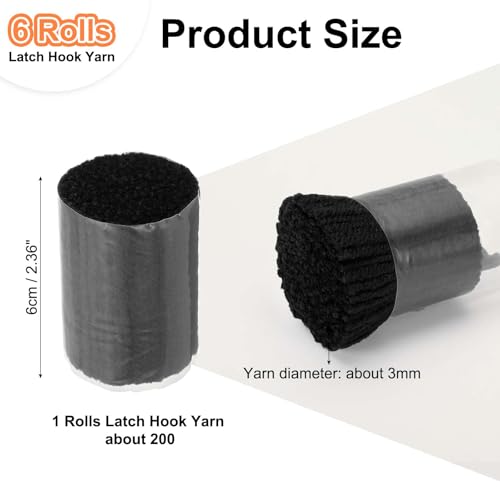 Image of PATIKIL 6 Rolls Latch Hook Yarn, Latch Hook Kit Yarn Precut Hook Rugs Making Crochet Bundles for Latch Hook Rug Adults Beginners Tapestry DIY Craft, Black