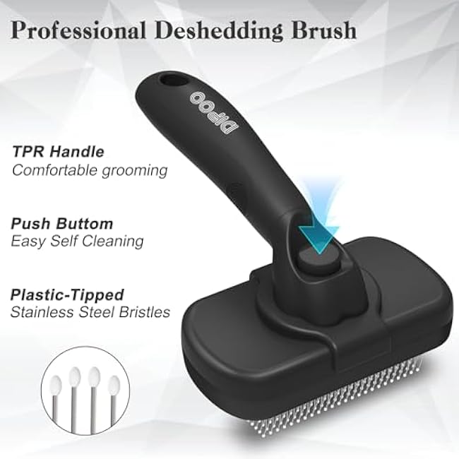 Self Cleaning Shedding Brush - Skin Friendly Grooming Tool for Dogs, Cats, and Puppies, Deshedding and Hair Removal for Long and Short Haired Pets, Black-zMoOvI9C