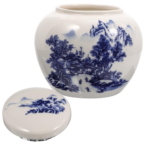 HOMSFOU Barattolo la Conservazione del Tè Sfuso in Ceramica Blu e Bianca Coperchio Ermetico, Contenitore Multifunzione per Spezie e Alimenti Secchi, Organizzatore Pratico per Cucina