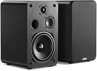 Moukey Passive Bookshelf Speakers (Pair), peak power 110 Watt Three-way Home Theater- 2.0 Near Field Studio Premium Sound at a Great Value Wooden Enclosure Wall-Mountable, Black-M20-3