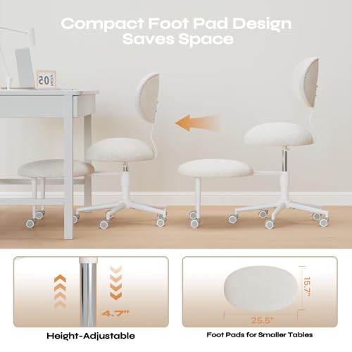 Image of Pinmoco Ergonomic Cross Legged Office Chair with Wheels, ADHD Chair for Adults, Meditation Chair, Yoga Office Chair, Comfortable Back Support, Height Adjustable,Small Spaces, Teddy Fabric, White