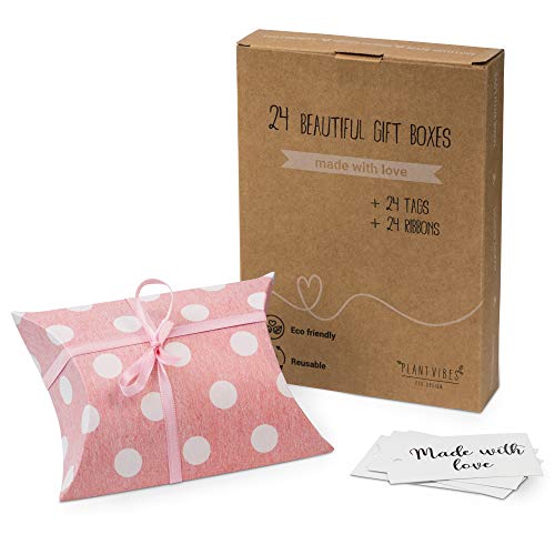 Plantvibes 24 wunderschöne Geschenkschachteln aus Papier inkl. 24 Karten & Schleifen in pink, DIY Geschenkboxen Set für Geburtstage, Hochzeiten, Partys, als Gastgeschenk oder Verpackung Cover