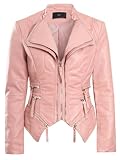 veste simili cuir rose fushia Fixation Argent Zip SS7 Femme Veste de Motard en Faux Cuir