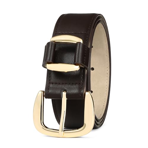 Womens Belt Dark Coffee Leather Belt with Gold Buckle Waist Belt for Women Fashion Dress Belt2